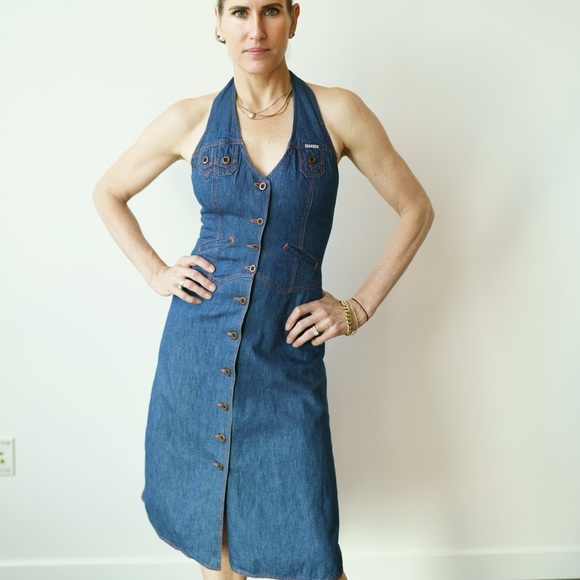 FALMERS Halter Midi Dress, Indigo Blue Vintage, size Medium 6 - Picture 10 of 11